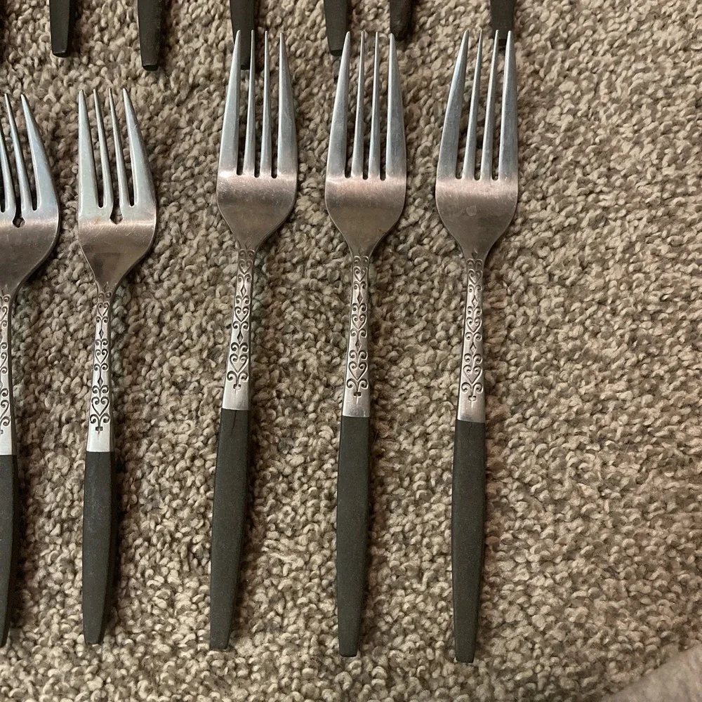 6 Interpur INR2 Stainless Spoons Brown Faux Wood Flatware Japan Spoon Fork Knife
